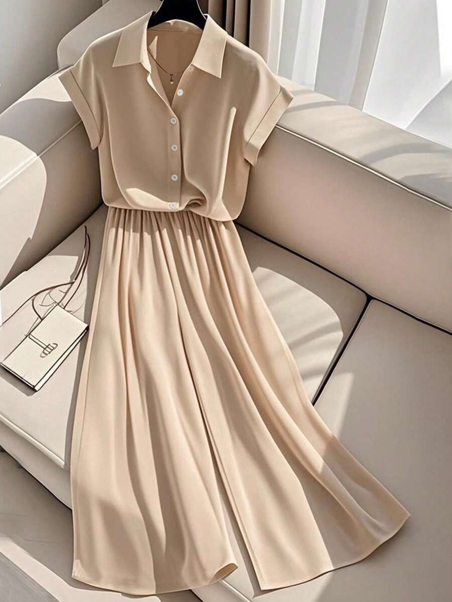 Franclia Elegant Casual Solid Color Turndown Collar Short Sleeve Shirt And Wide Leg Pants 2 Pieces Set For Women