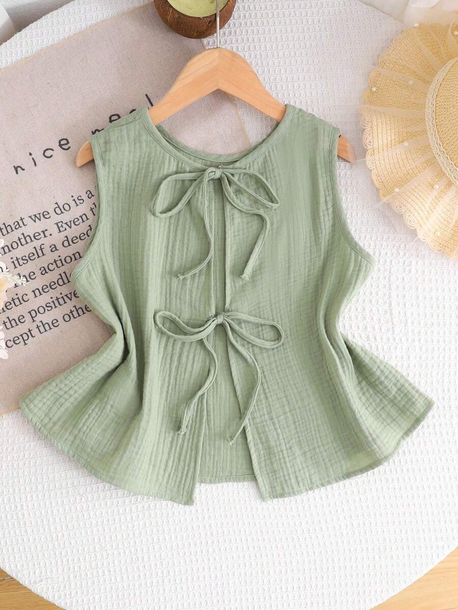 SHEIN LMoss Kids Tween Girls' Casual Solid Color Crew Neck Sleeveless Camisole Top