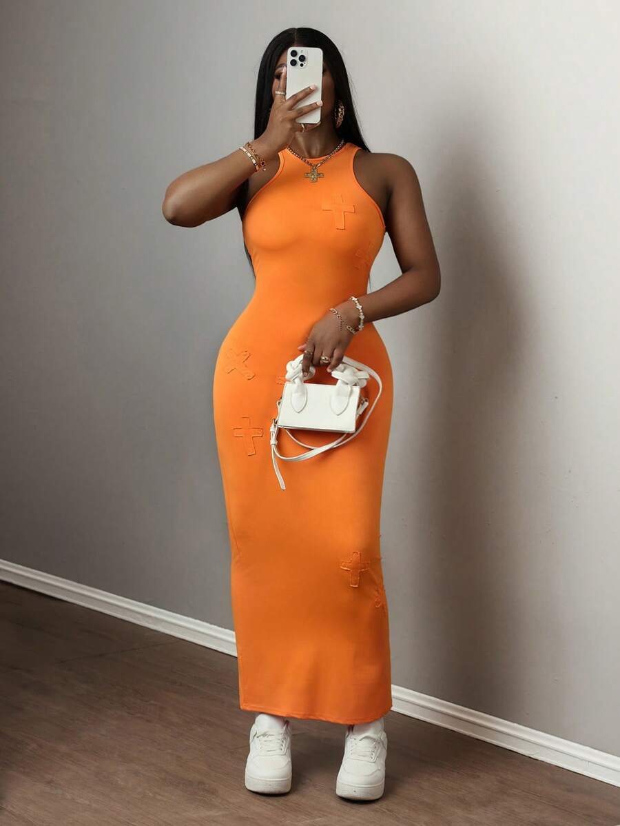 Slaydiva New Arrival Summer Simple Casual Basic Scorch Print Women Dress