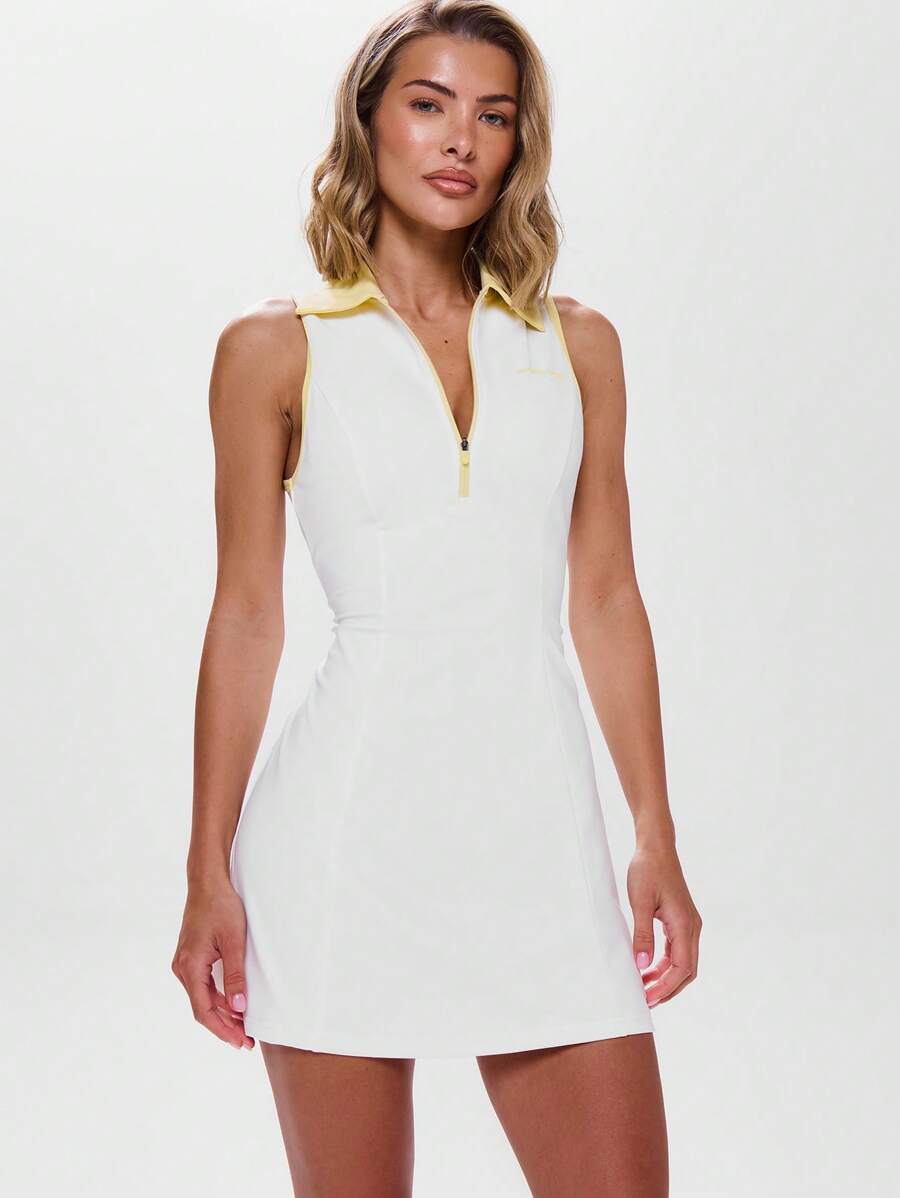 Musera Sport Collared Contrast Trim Mini Tennis Dress Active Workout Gym ,Padel Racquetball Pickleball