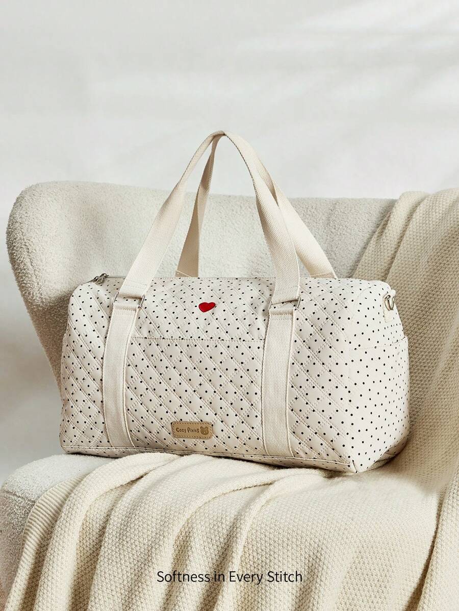 Cozy Pixies Bolso de tela con estampado de lunares en forma de corazón, adecuado como bolso de maternidad para mamás embarazadas para llevar al exterior