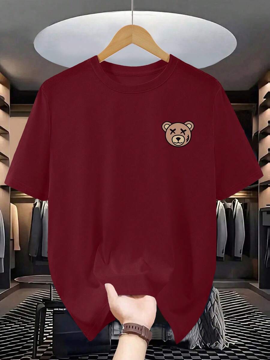 SHEIN Tricou cu mânecă scurtă cu imprimeu urs sport casual pentru băieți de mărime Plus