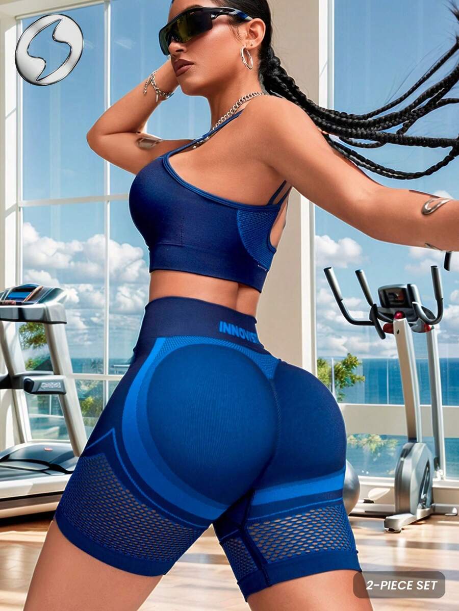 Innovista Conjunto de entrenamiento sin costuras, ropa deportiva de alto soporte, secado rápido, ropa informal diaria de yoga, pilates, entrenamiento HIIT, de oficina al gimnasio, mallas, ropa deportiva de verano, estructura abotonada, sujetador, camiseta, top corto, pantalones con protección UV, cómoda, funcional, con malla, transpirable, control de abdomen, compresión, que estiliza la figura, para cardio, carrera, ejercicio al aire libre, saludable, en redes sociales, lista para usar, de dos piezas, equipo de rendimiento atlético, influencer de moda, versátil, uso diario, durable, de vuelta al colegio, colección de fitness de Eid, destacada, alternativa de calidad a '