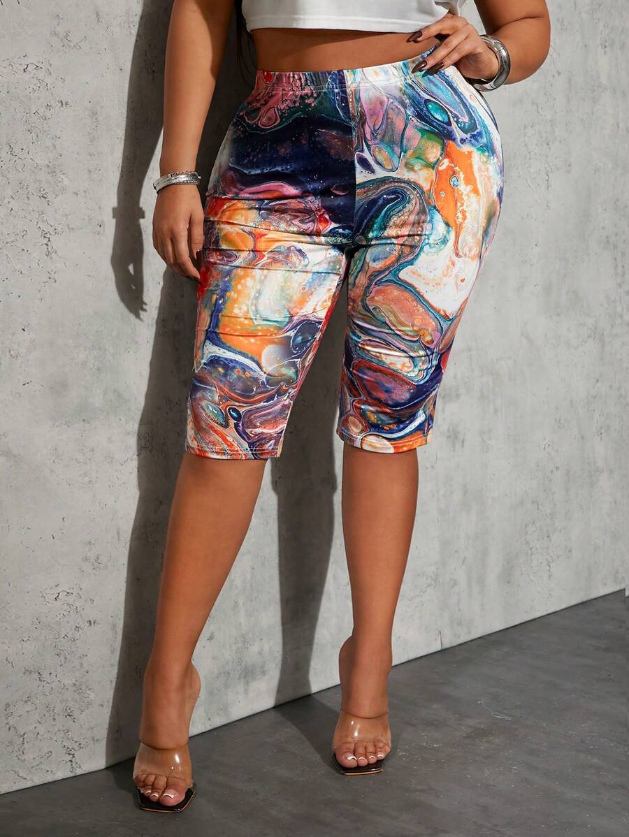 SHEIN SXY Leggings con estampado de mármol de talla grande modernos
