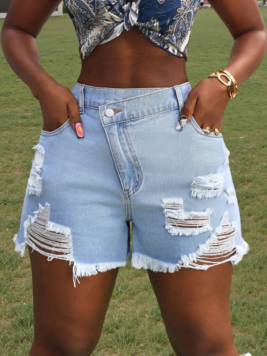 Slaydiva Shorts in jeans casual versatile da donna con tasche e orlo sfrangiato