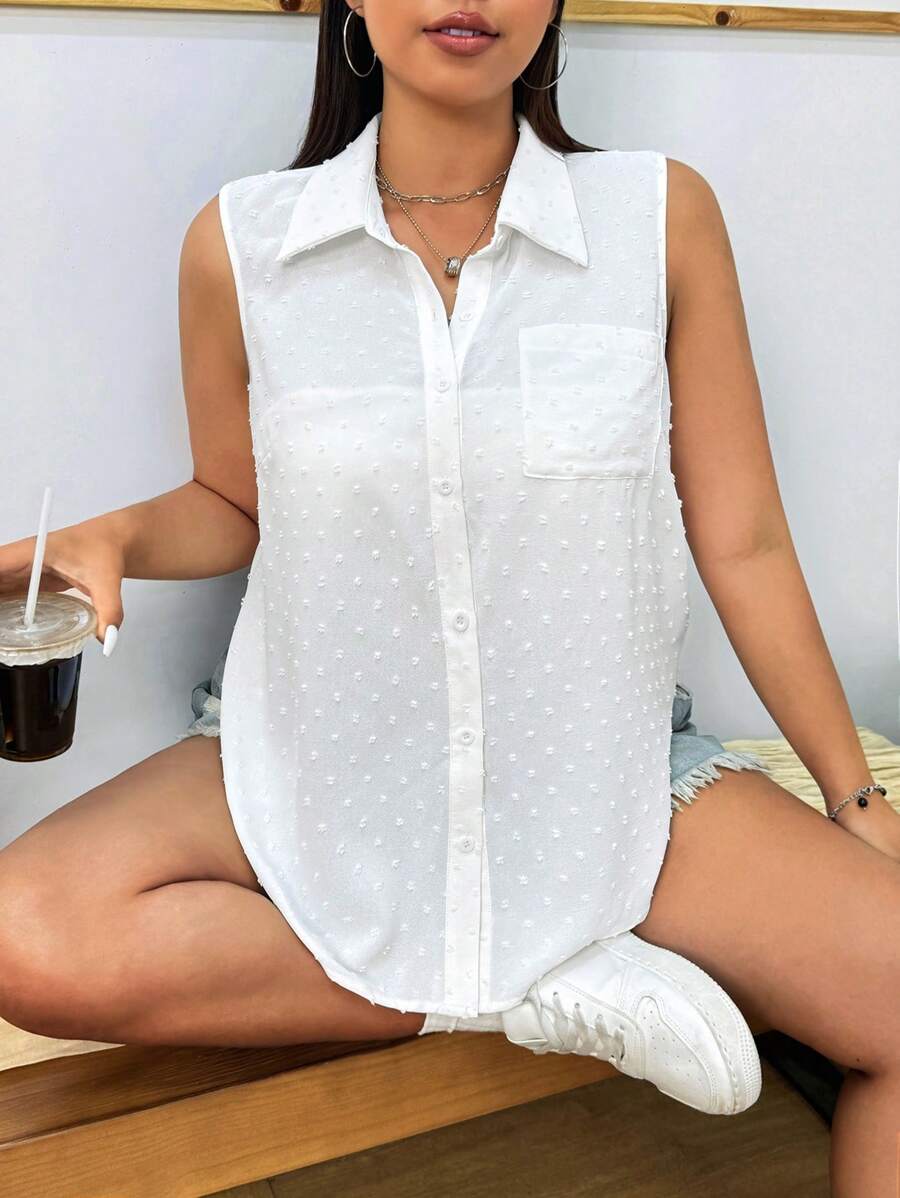 SHEIN EZwear Cardigan senza maniche con colletto oversize per donne taglia forte