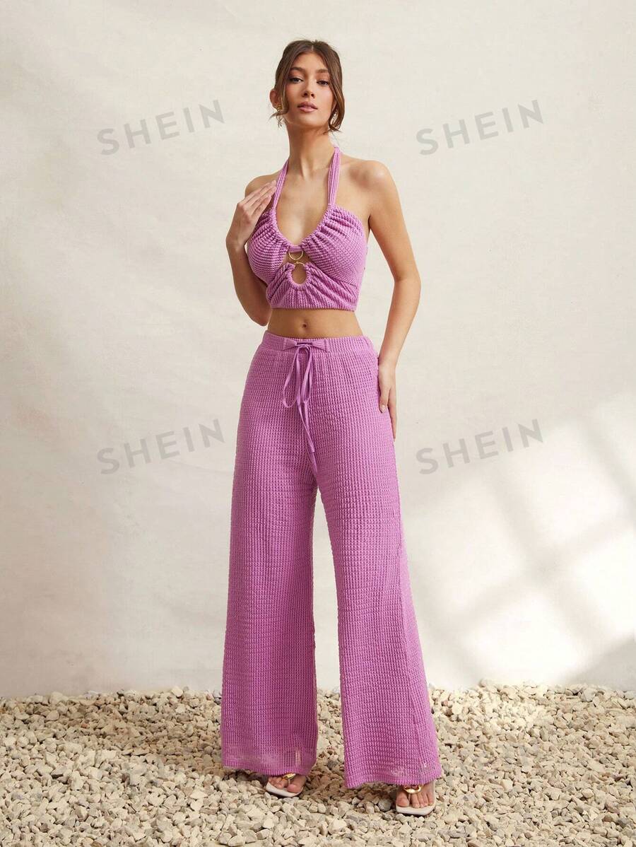 L'Amorae Pantalones de playa de verano de pierna ancha con elástico y ganchillo, conjuntos de verano para mujer, conjuntos para el brunch para mujer, para el Día de la Madre