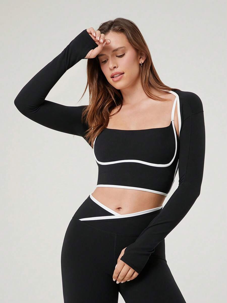 GLOWMODE FeatherFit™ Cropped Limitless Long Sleeve Tank Shrug Top With Thumbhole Low Impact Yoga Daily Summer