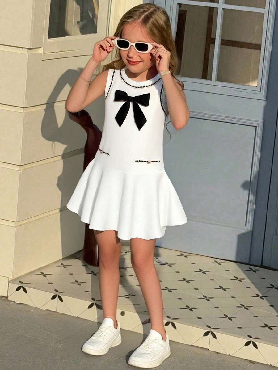 SHEIN Vestido sin mangas elegante con decoración de mariposa Darlene para niña, apropiado para salidas casuales y reuniones, para verano