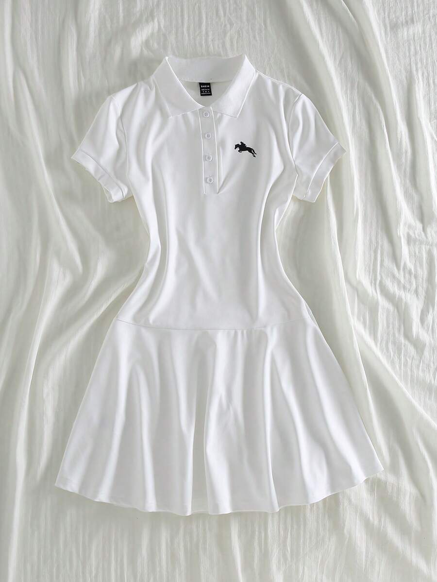 Flirla Vestido mini casual con cuello polo, sencillo y de moda, adecuado para el verano