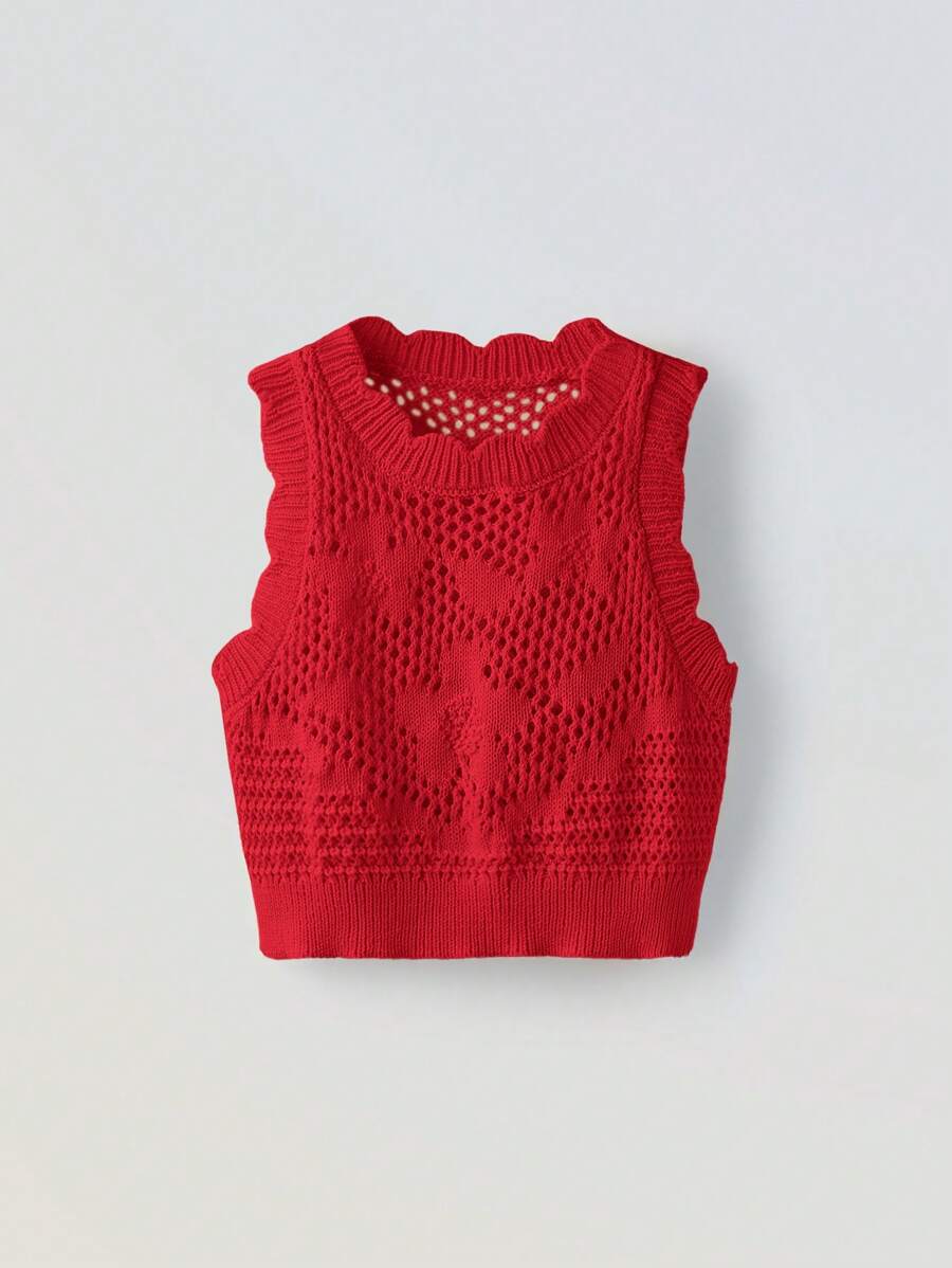 Maija Kids Maija Kids Young Girl Loose Casual Crop Floral Pattern Knitted Vest