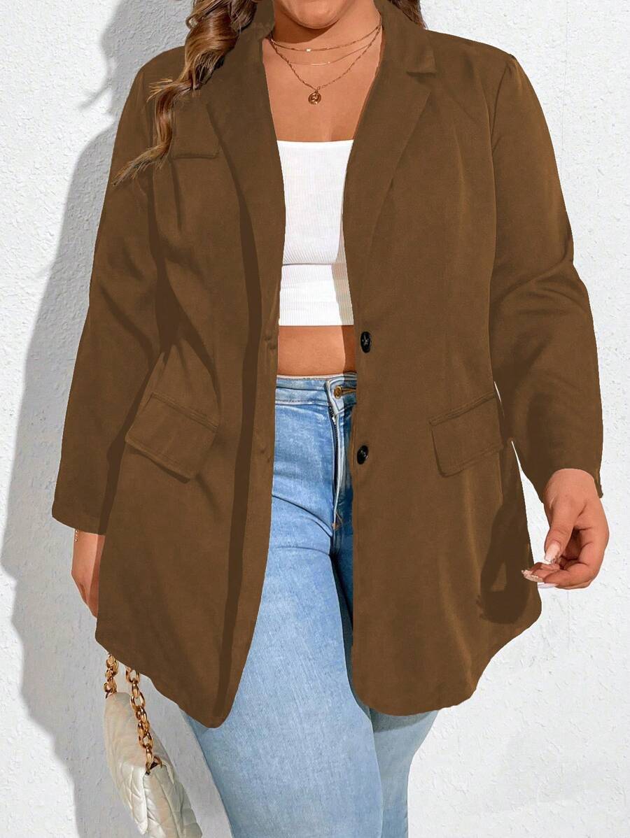 SHEIN CURVE+ Blazer casual tinta unita di taglie comode