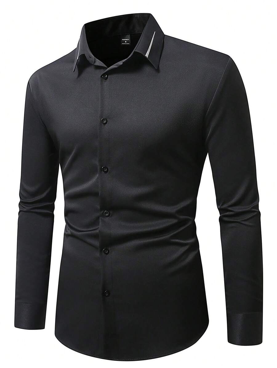 Manfinity Mode Solid Color Men's Long Sleeve Shirt, Minimalist & Fashionable, Suitable For Summer