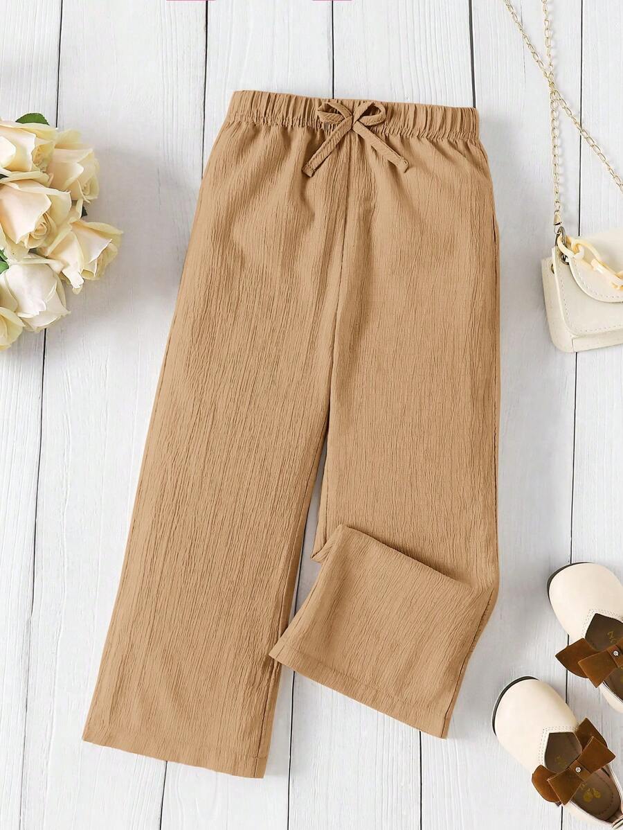 Pantalones de pierna ancha de tela estampada suelta y cómoda, versátiles y a juego, de color albaricoque, nuevas llegadas de primavera/verano, a juego con hermana y madre, ideal para vacaciones, verano y viajes