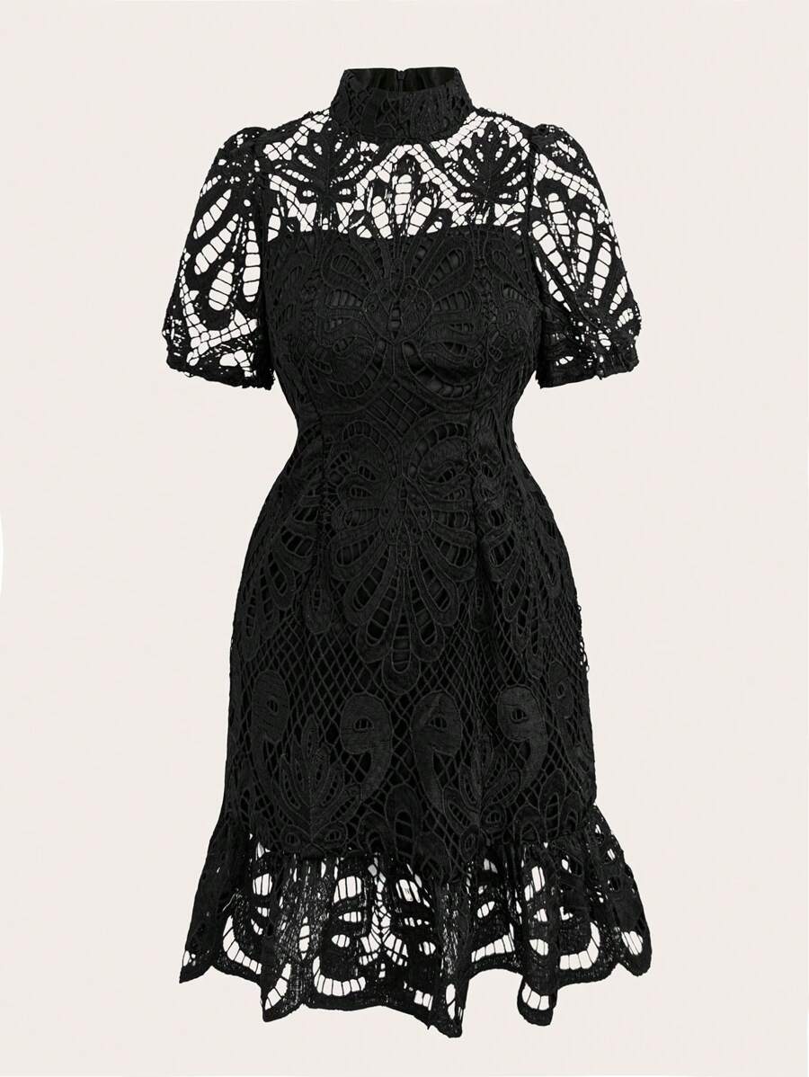 SHEIN Clasi Abito elegante da donna taglie forti, traforato, con ricami e bordi in pizzo