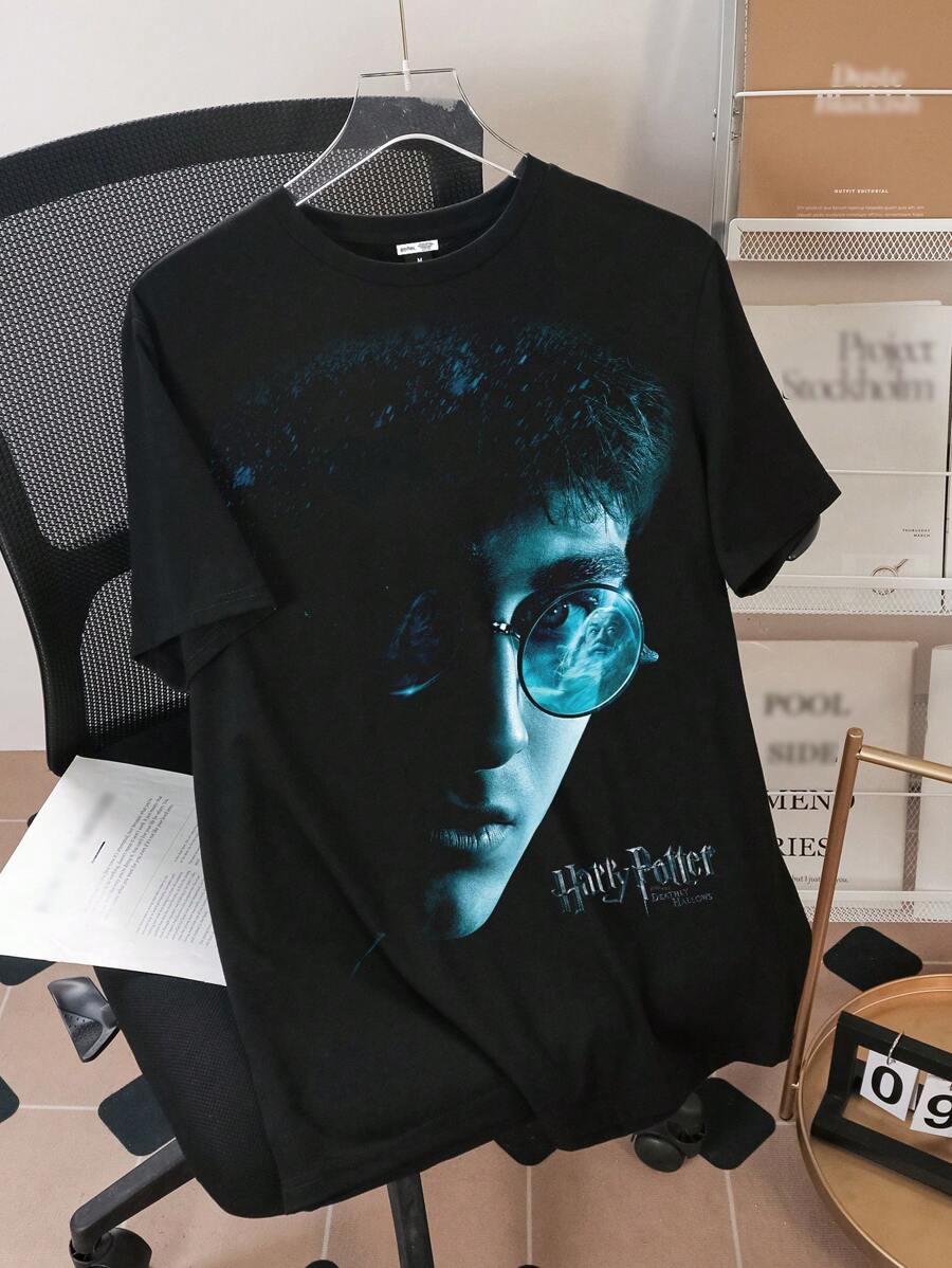 HARRY POTTER X SHEIN Men's Casual Letter & Figure Graphic T-Shirt, Summer