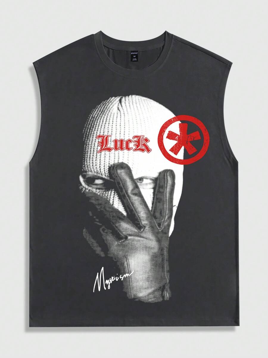 ROMWE MEN Street Life Camiseta de tirantes de verano con estampado de retrato para hombre