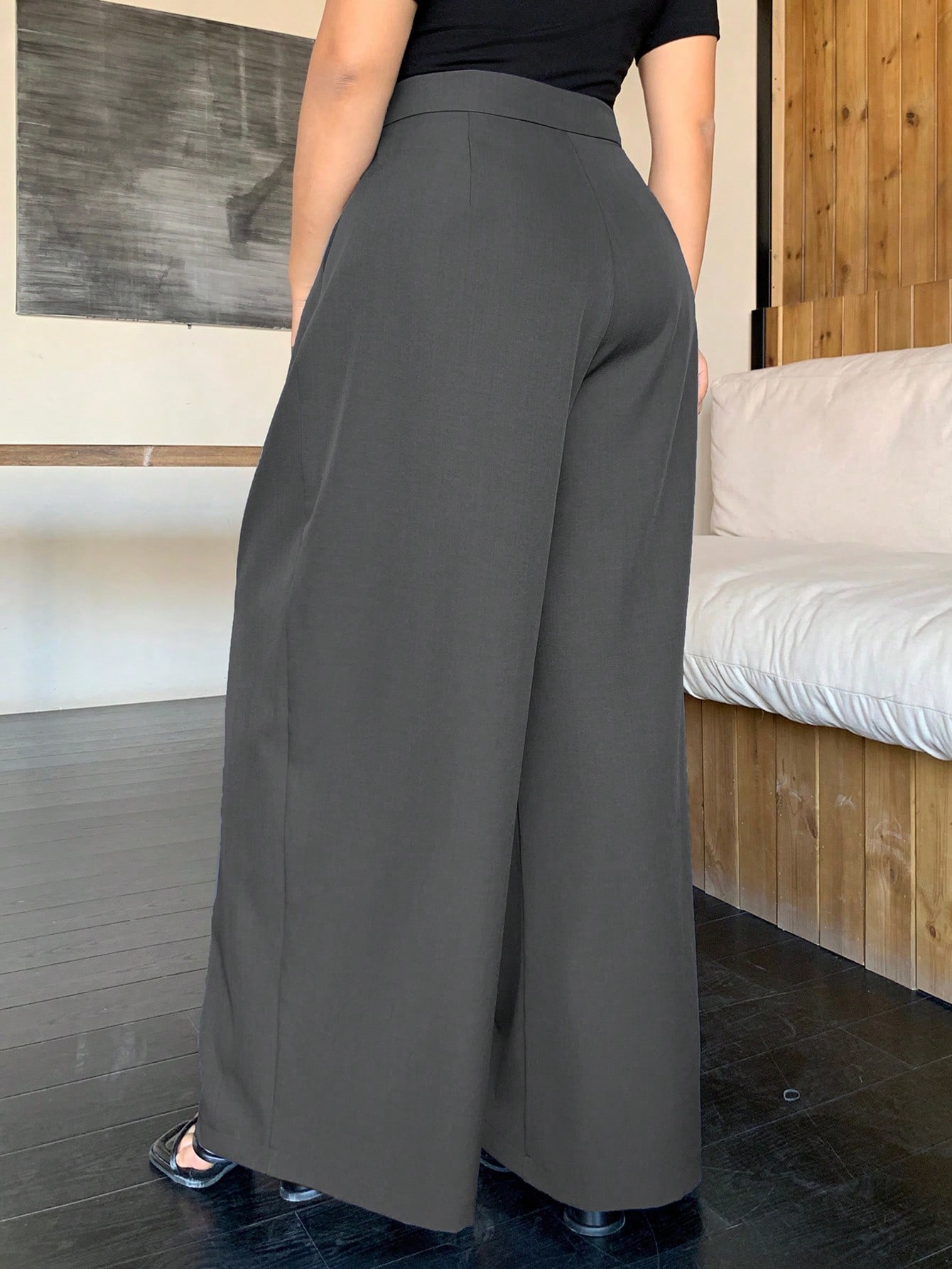 Dazy Plus Plus Size Loose Solid Color Wide Leg Two-Button Pleated