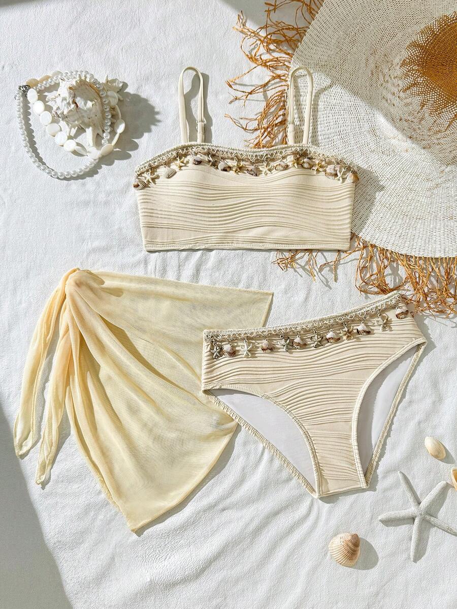 SHEIN Conjunto de bikini de 2 piezas para niña preadolescente con top con tirantes y Bottom triangular con falda