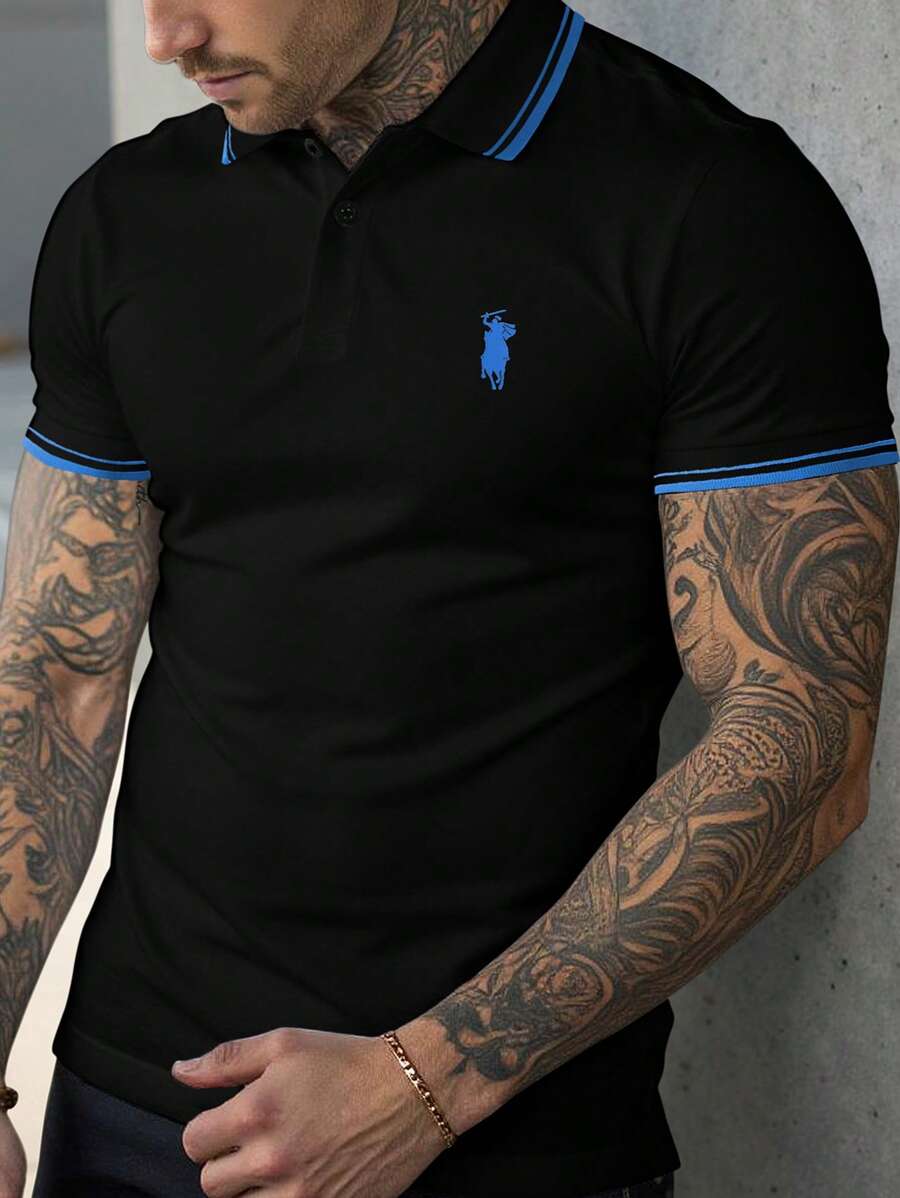 Manfinity Homme Camisa polo de manga corta casual con ribete de contraste para hombres, de verano