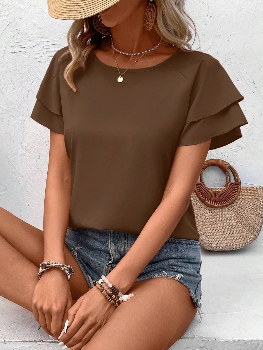 Breezaya Blusa semplice con maniche raglan a girocollo, monocromatica, estiva