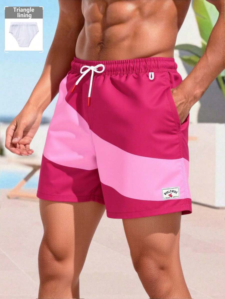 Manfinity Swimmode Men's Letter Print Drawstring Waist Casual Beach Shorts
