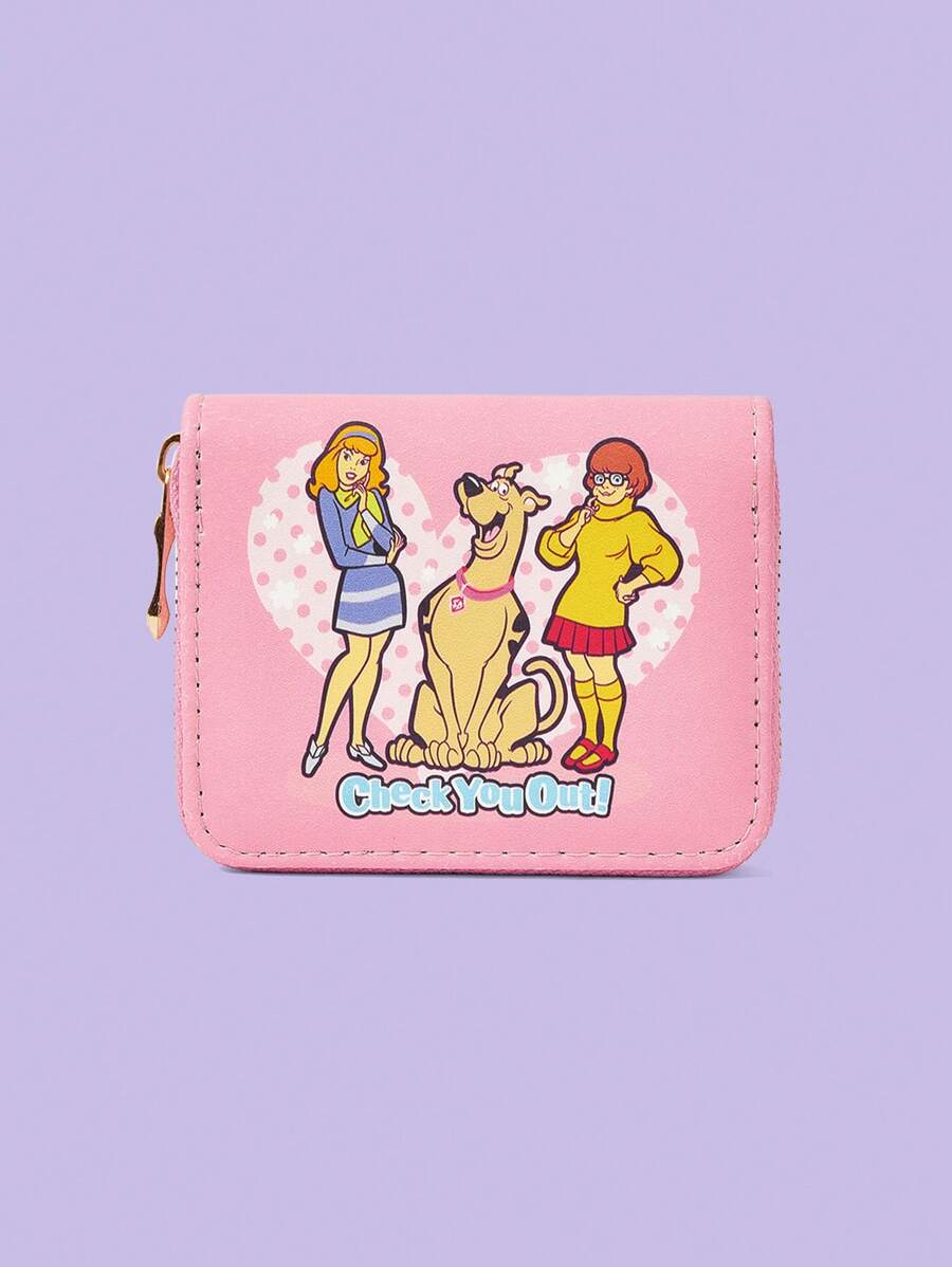SCOOBY-DOO X SHEIN 1pc Pink Polka Dot, Figure & Dog Print Small Wallet