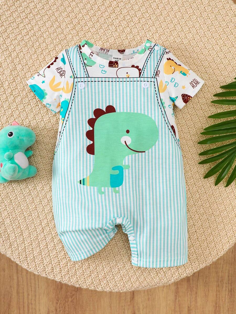 SHEIN Mameluco de dinosaurio lindo y cómodo para bebé niño, adecuado para uso diario y como regalo para ocasiones especiales