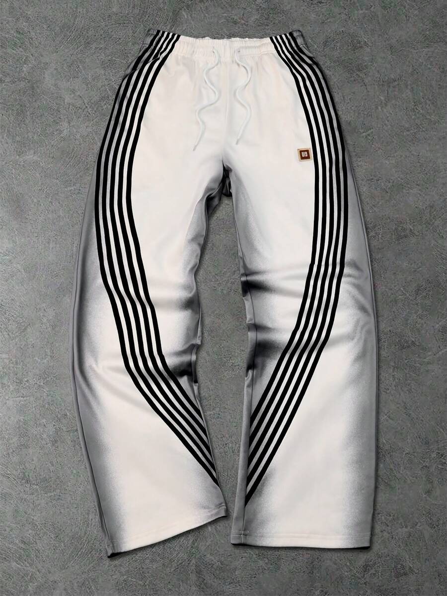 Manfinity Streetrush Pantalones deportivos holgados con cordón en la cintura, de rayas, versátiles para hombre
