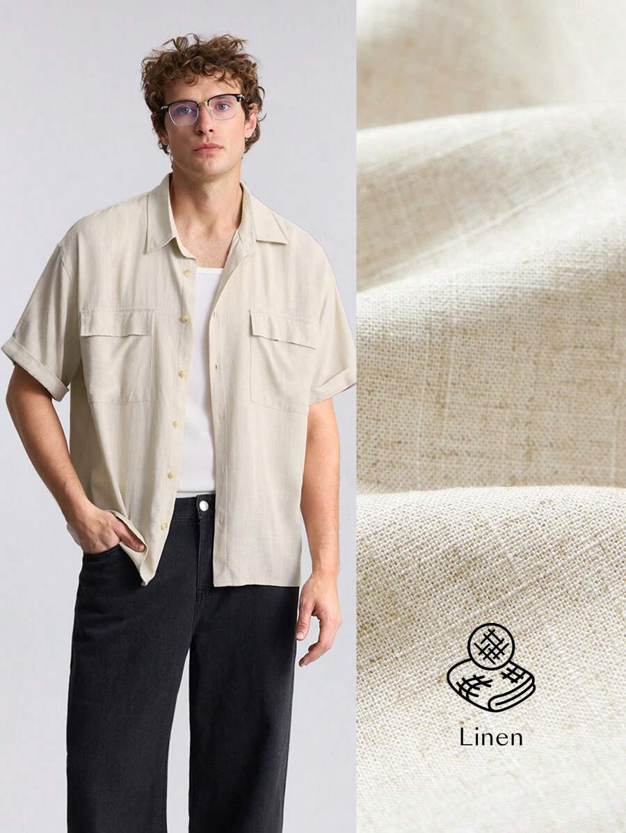 Ontre Men's Solid Color Short Sleeve Shirt, Casual & Fashionable For Daily Wear