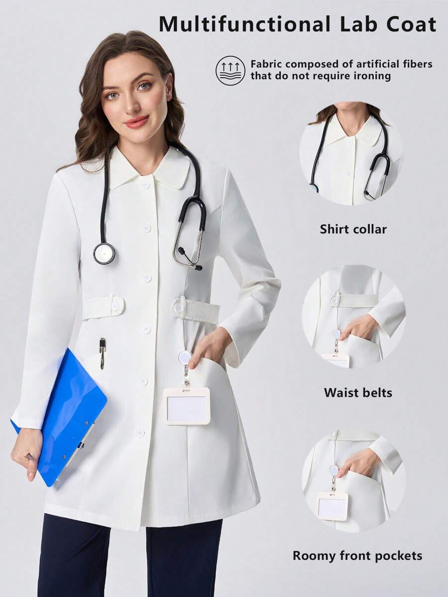 Scrubzie Camice da laboratorio/da medico anti-grinze con cintura in vita e molteplici tasche