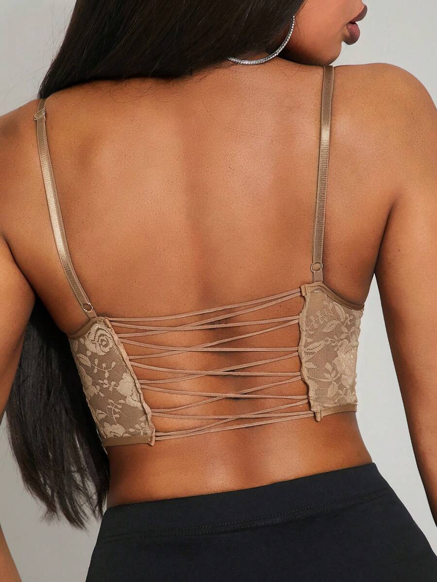 SHEIN SXY Top corto fashion e sexy con spalline in pizzo, schiena scoperta, incrocio di cinturini, camisole asimmetrica sexy