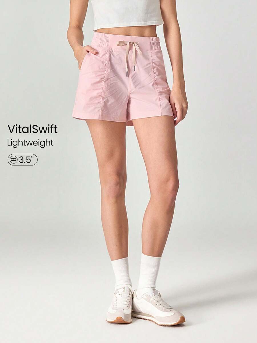 GLOWMODE 3.5" VitalSwift Quick-Dry Adjustable Drawstring Waist Ruched Shorts With Side Pockets Daily Casual