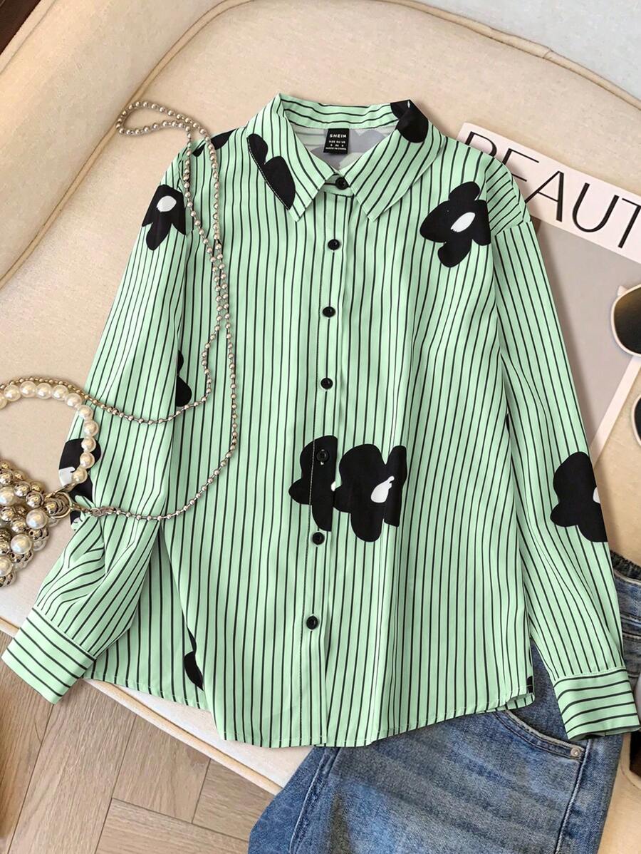 SHEIN LUNE Camicia di moda da donna con stampa, adatta per l'estate