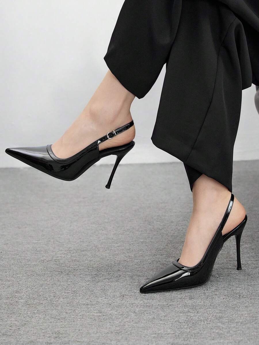 CUCCOO BIZCHIC Eleganckie, minimalistyczne, jednokolorowe buty damskie z odkrytymi plecami i wysokim obcasem