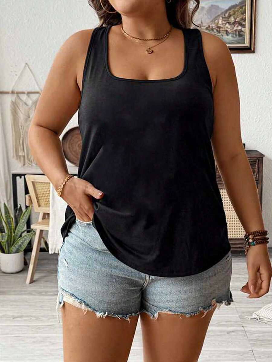 EMERY ROSE Casual Simple Thick Strap Loose Tank Top For Women, Suitable For Summer