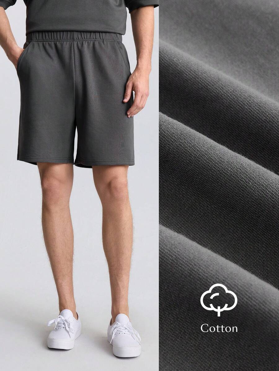 Ontre 2025 Spring & Summer Solid Color Elastic Waist Pocket Simple Shorts, Casual, Comfortable, Versatile, Breezy