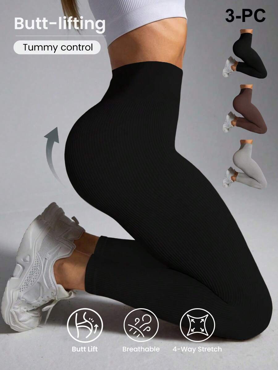 SHEIN Sport Studio Seamless Solid Color High Waist Tight Fit Leggings