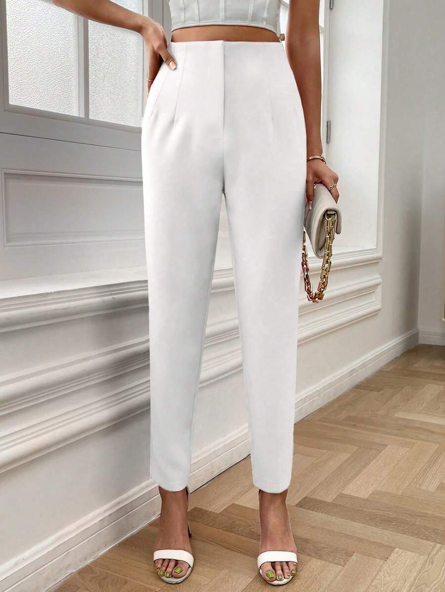SHEIN LUNE Plus Size Jednokolorowe plisowane spodnie casualowe, codzienne stroje imprezowe, sukienki urodzinowe dla kobiet, noworoczne zimowe ubrania dla kobiet, noworoczny strój damski