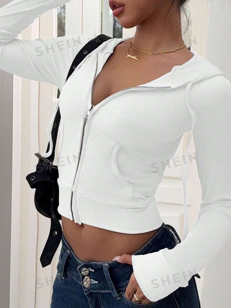 INAWLY Chaqueta con capucha con cremallera de unicolor simple para mujer, de manga larga, de moda
