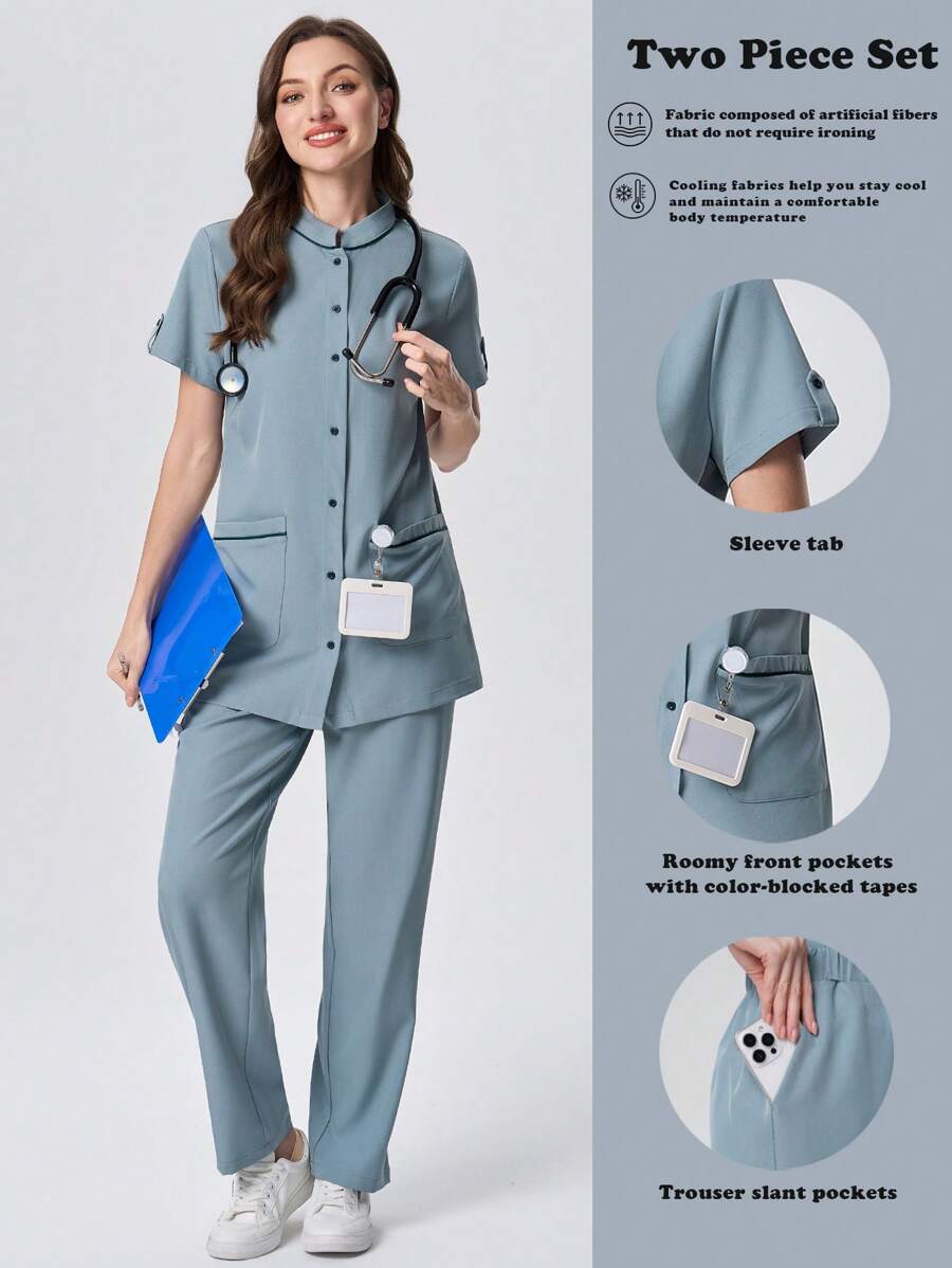 Scrubzie 2 pezzi set uniforme da donna con camicia e pantaloni scrub