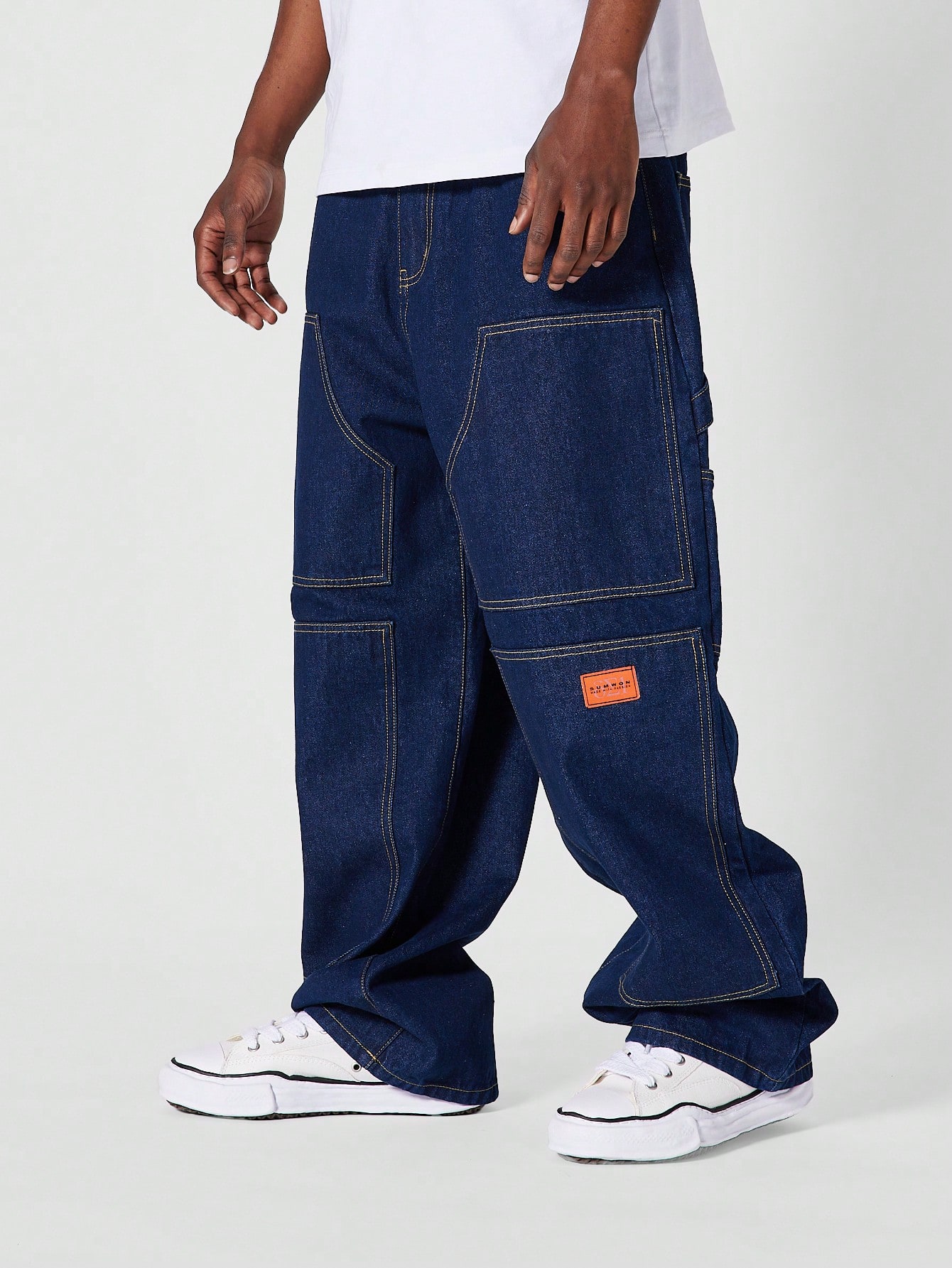 【WOOHWA】CARPENTER DENIM PT CAT WWR | Denim Carpenter Pant Medium Wash