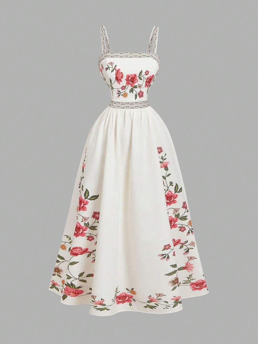 SHEIN MOD Vestido largo de mujer estilo elegante de tirantes con estampado floral, estilo de vacaciones