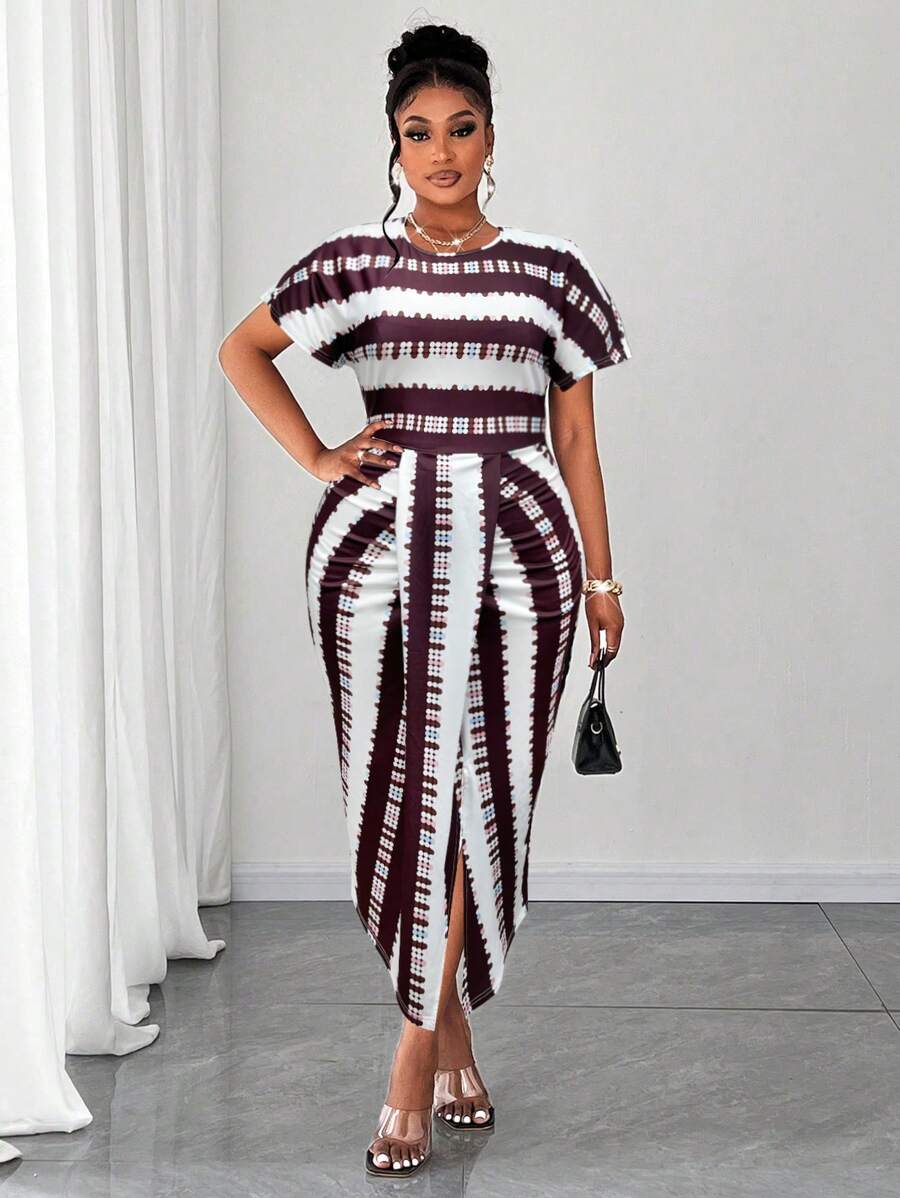 Maweii Abito midi elegante e casual estivo per donne taglie comode, con arricciatura anteriore e centrale e alta elasticità