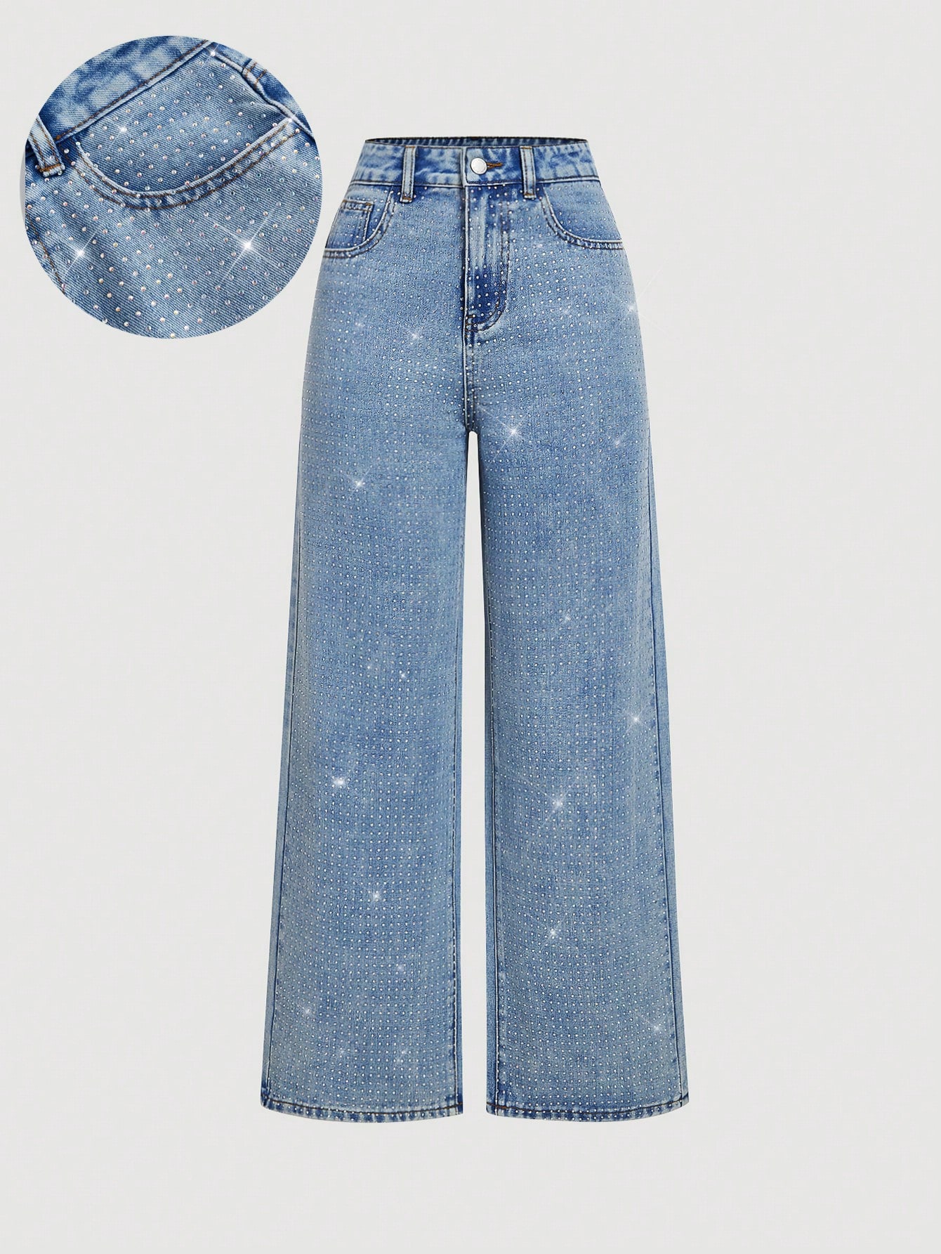 SHEIN MOD Blugi MOD pentru femei, casual, de zi cu zi, croială regulată, blugi pentru femei, blugi largi pentru femei, cowgirl, Ziua Sfântului Patrick, streetwear pentru femei, blugi largi strălucitori, pantaloni cu picior larg