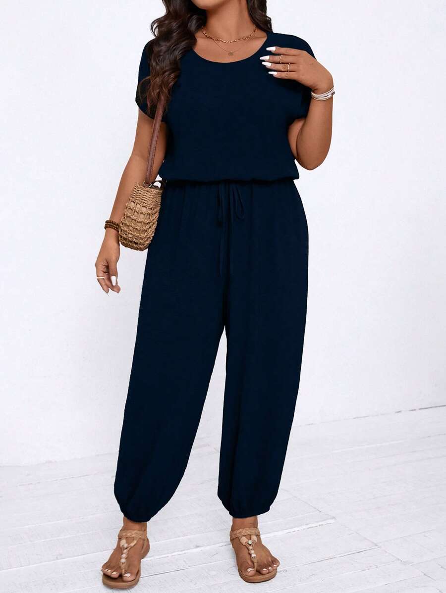 SHEIN LUNE Tutina corta monocolore e di moda per l'estate, in taglie oversize
