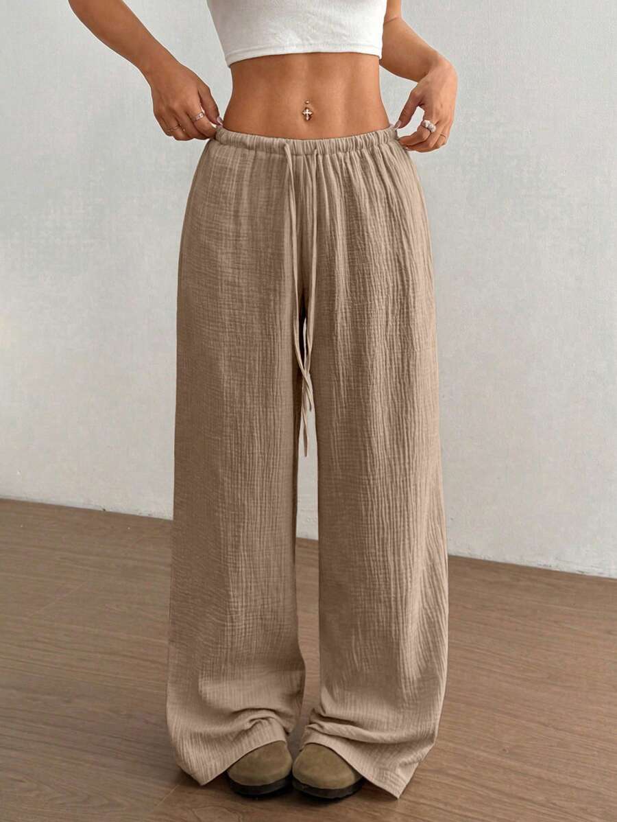 Flirla Women Casual Straight Leg Low-Rise Cotton Pants
