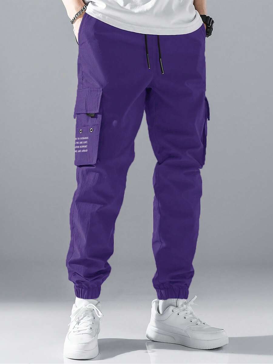 Manfinity Hypemode Loose Fit Men Flap Pocket Side Drawstring Waist Cargo Pants