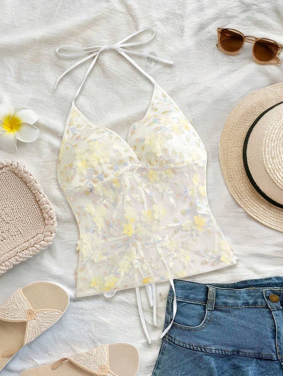 SHEIN Canottiera elegante e casual alla moda da donna con paillettes, ideale per vacanze romantiche