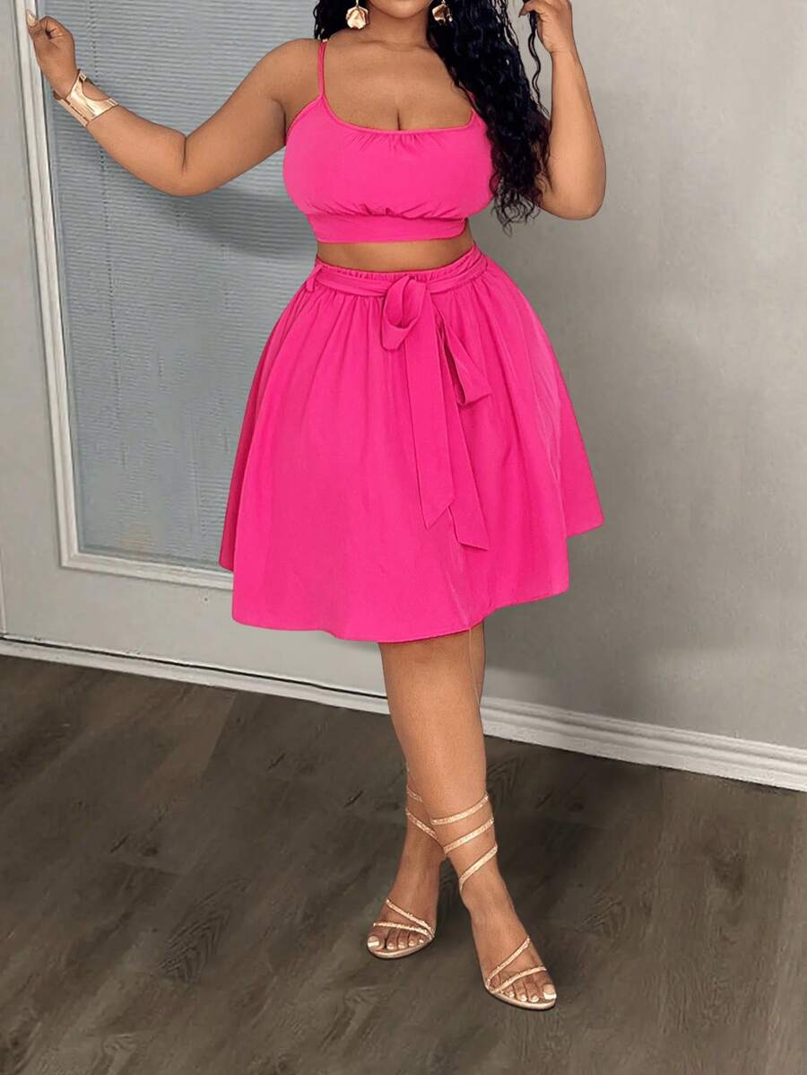 Slaydiva 2pcs Plus Size Women Casual Commuter Vest And A-Line Skirt Set